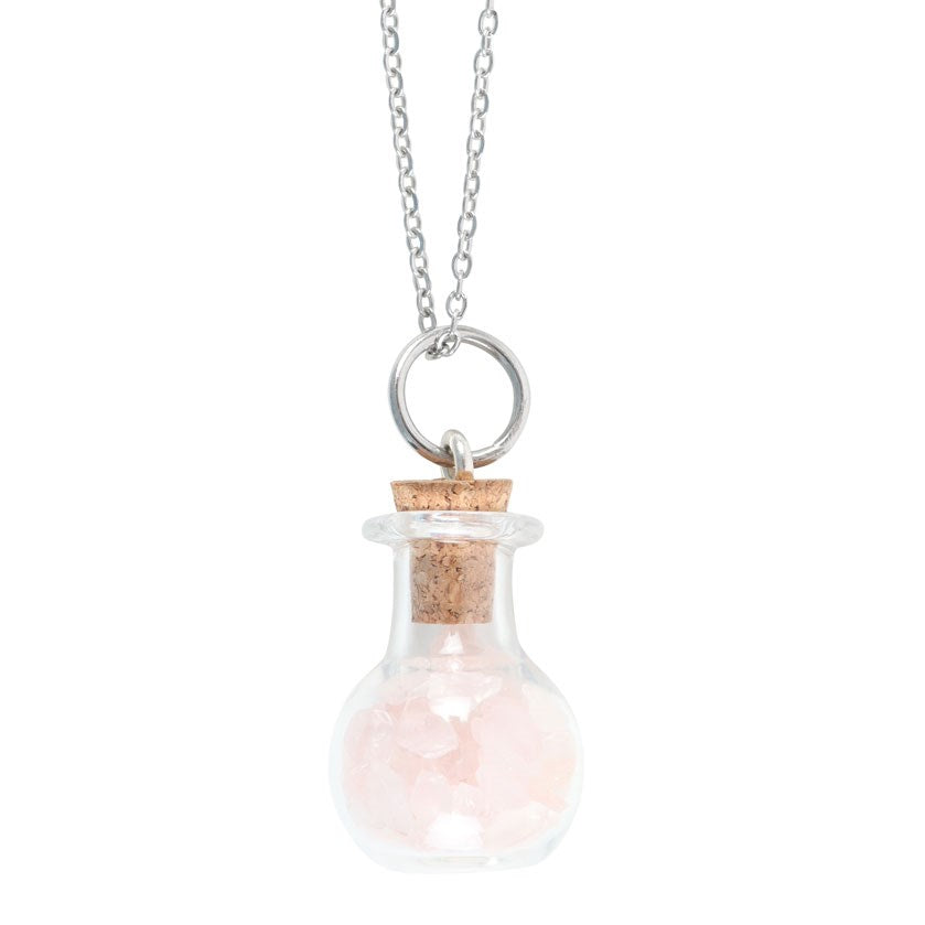 PREORDINE (Disponibile dal 27 Agosto) Collana dell'Amore con Bottiglietta di Pozione e Quarzo Rosa – Collezione "Crystal Witch"