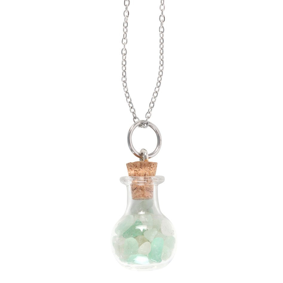 Collana Portafortuna con Bottiglietta di Pozione e Avventurina Verde – Collezione "Crystal Witch"