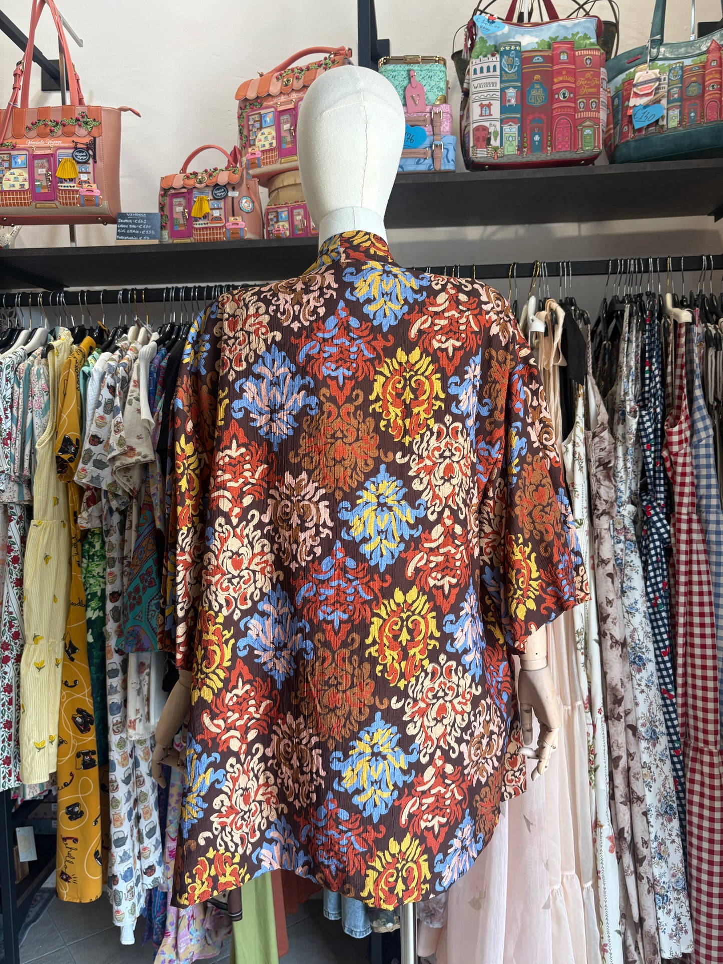 Kimono Donna Boho Chic Foderato in Cotone con Interno a Righe e Tasche Lungo - In Vari Colori e Fantasie