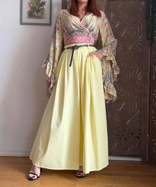 Pantaloni Palazzo in Cotone Light - Giallo Pastello con Cintura