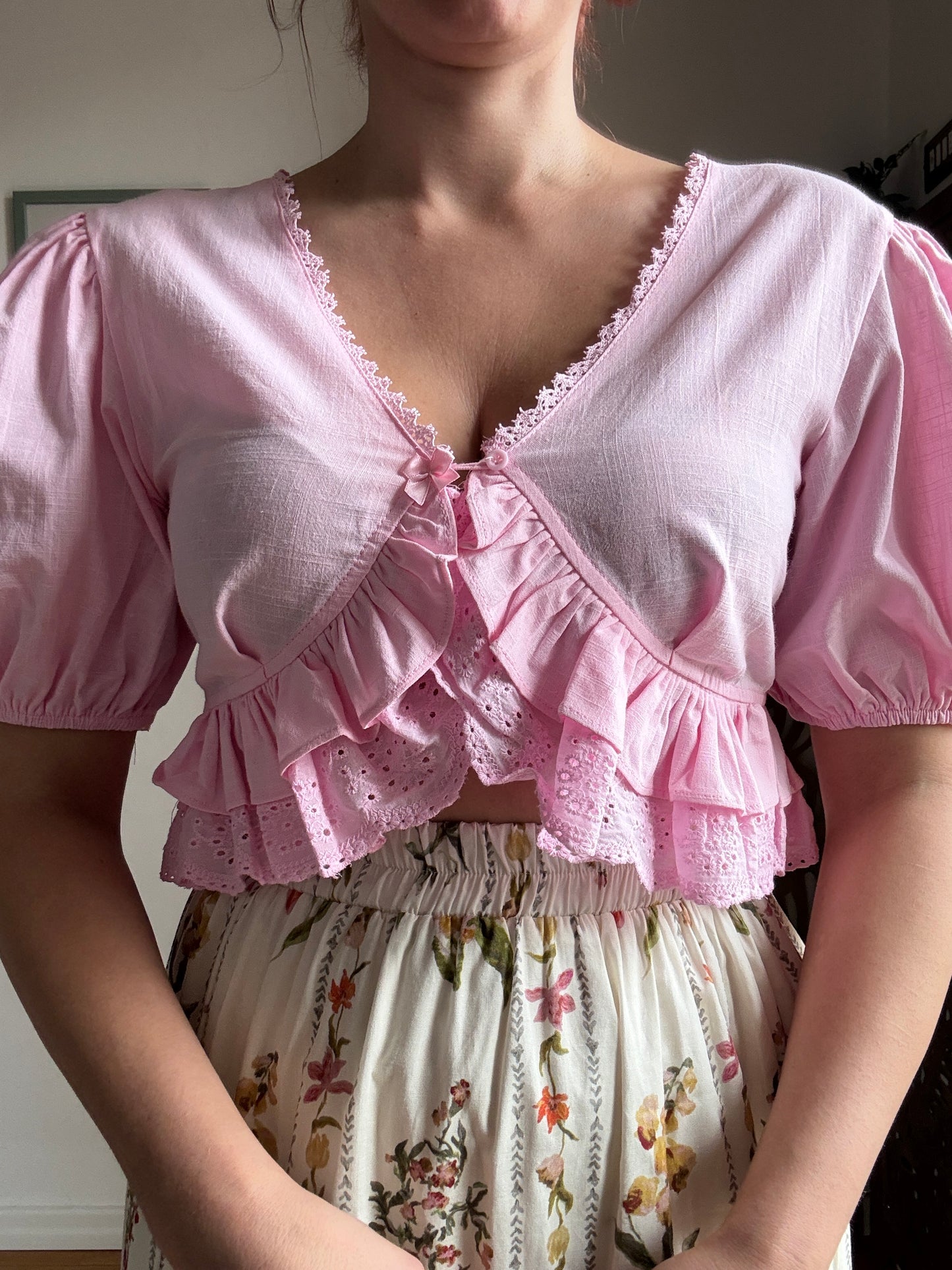 Blusa Crop Romantica in Cotone e Lino - in 2 Colori