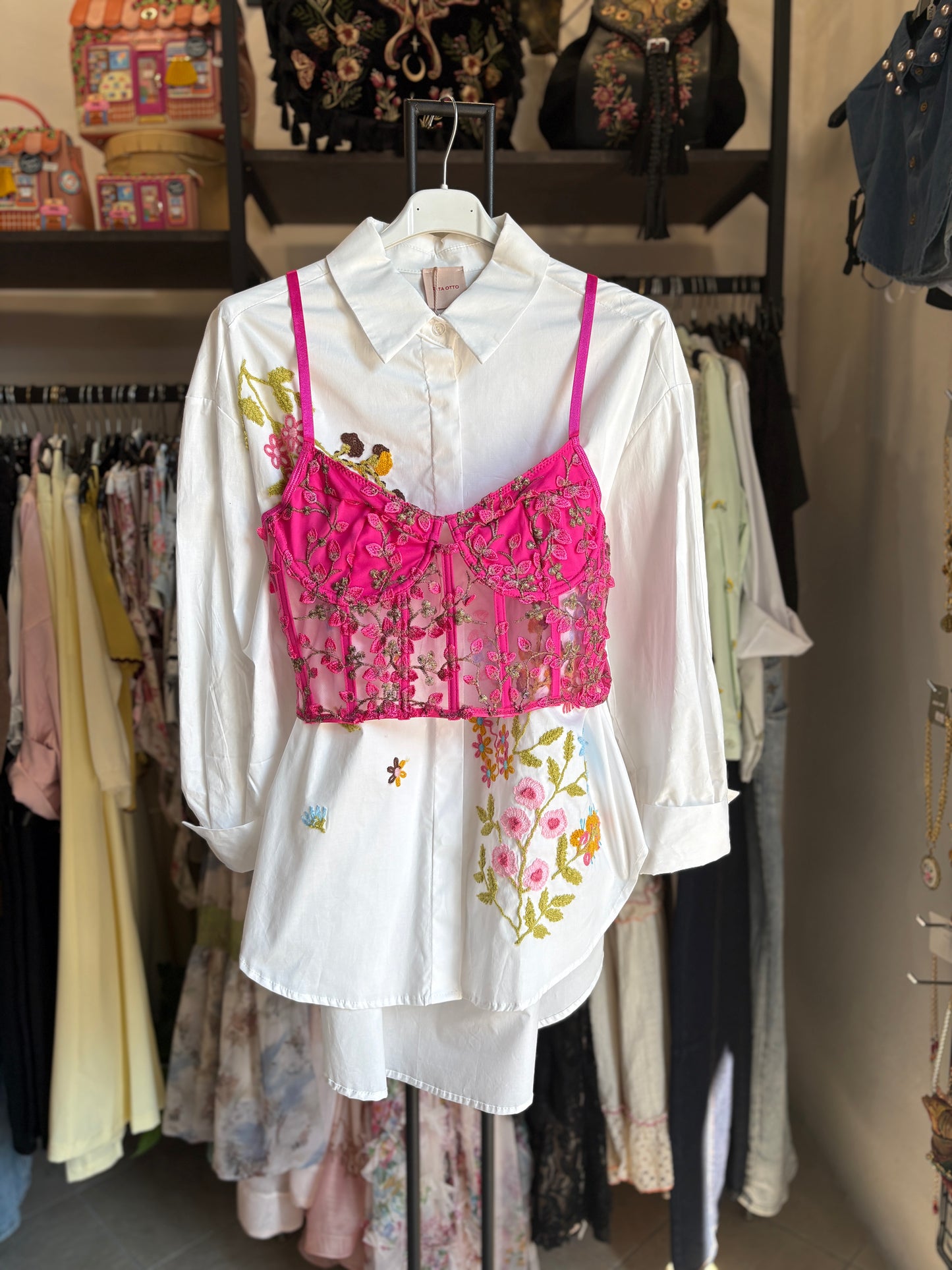 Bustino "Garden Dream" in Tulle Ricamato – Fucsia