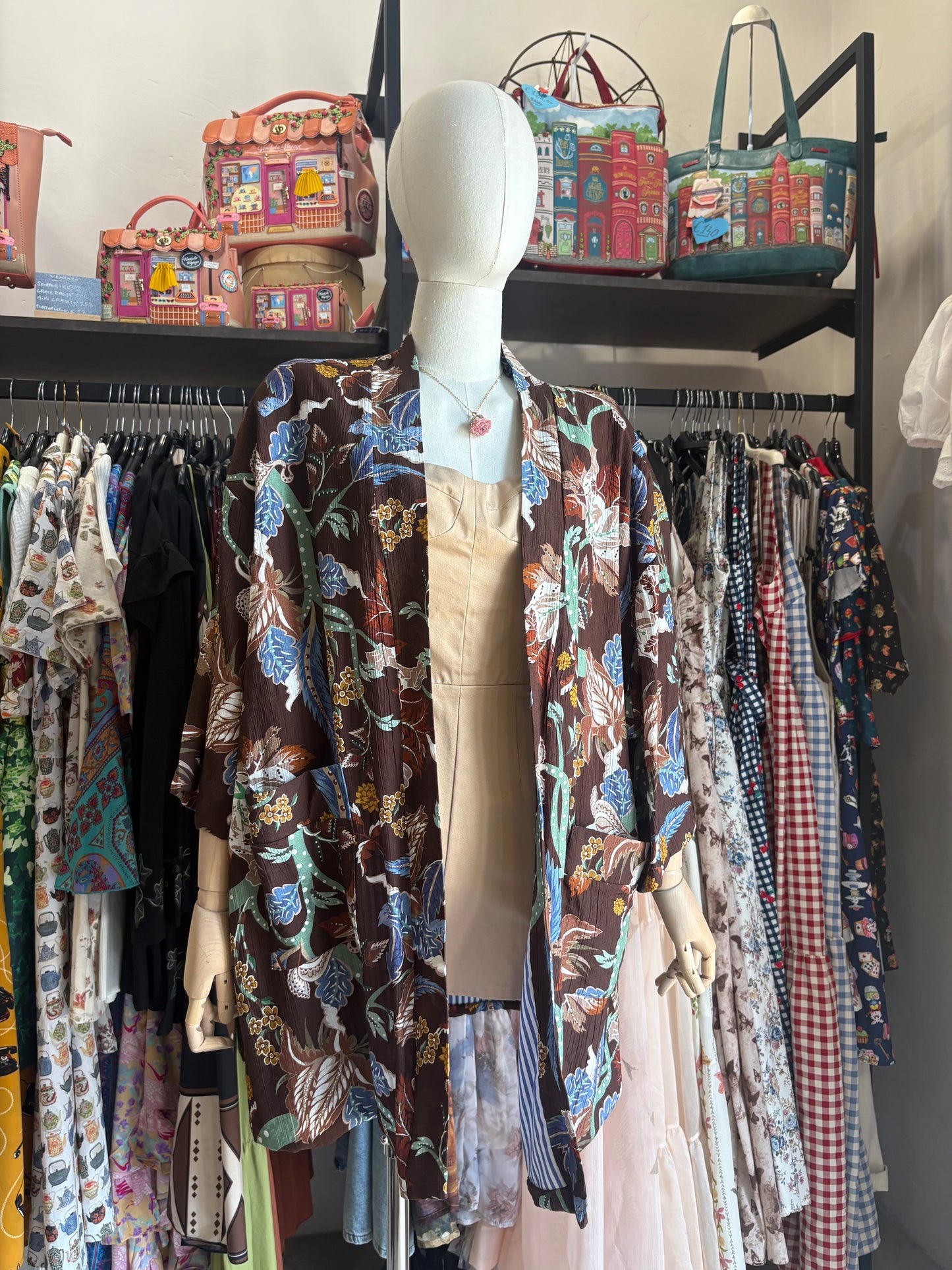 Kimono Donna Boho Chic Foderato in Cotone con Interno a Righe e Tasche Lungo - In Vari Colori e Fantasie