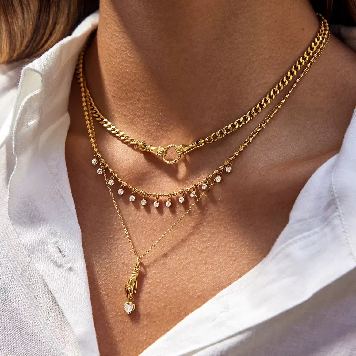 Collana in acciaio inossidabile color oro Love Hand