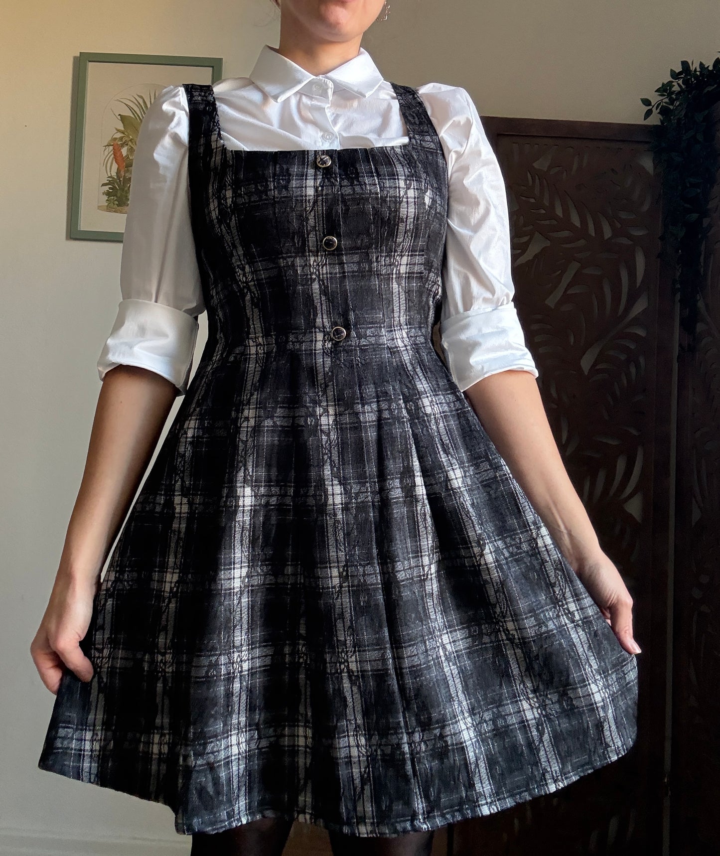 Abito pinafore Gothic Lace & Tartan in 2 colori - Stile Dark Academia