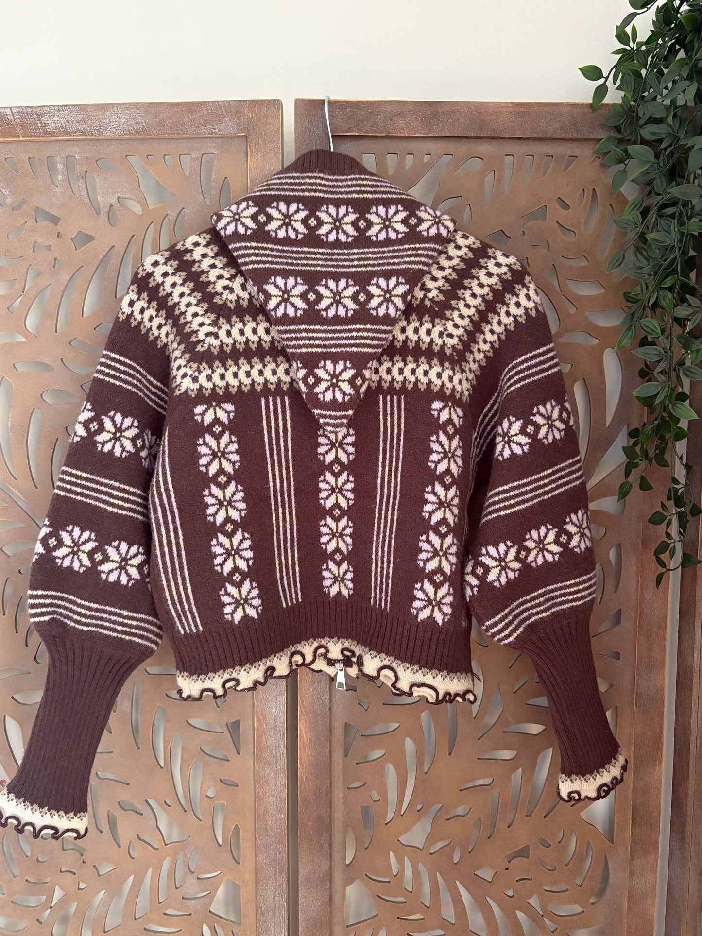 Cardigan nordic con cappuccio in maglia Jacquard in stile retrò