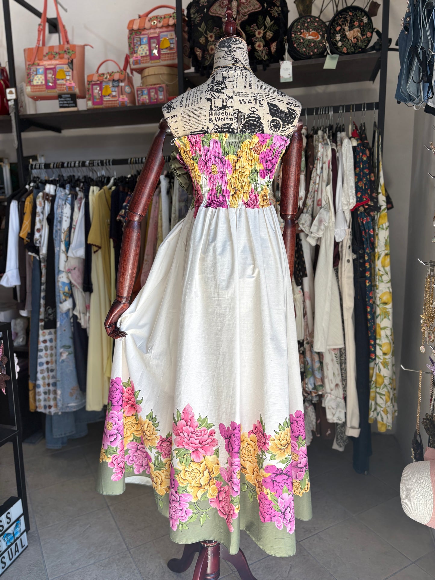Abito Midi Bustier "Garden Bloom" in Cotone con Maxi Spilla
