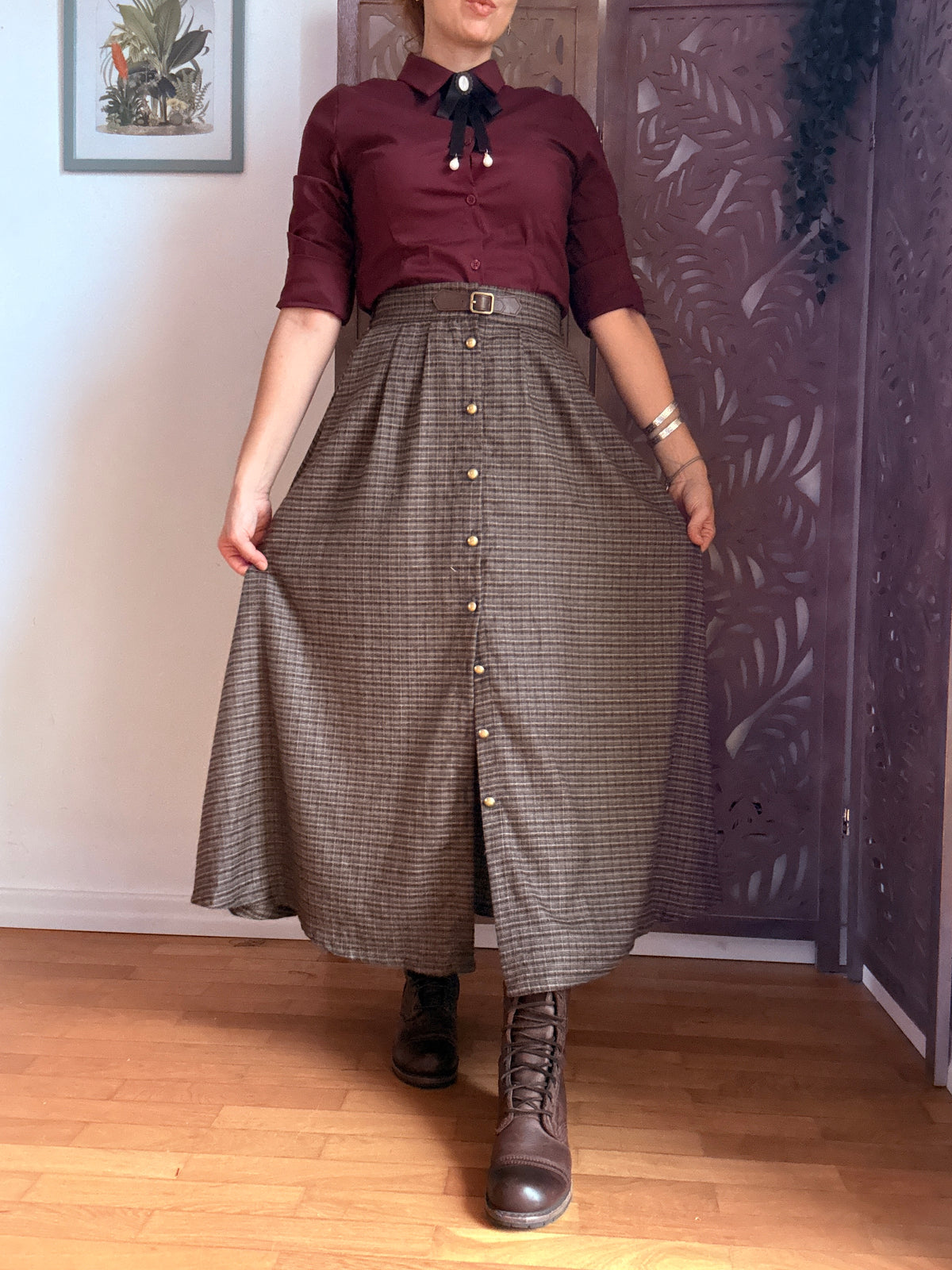 Gonna lunga Secret Library in tartan a vita alta