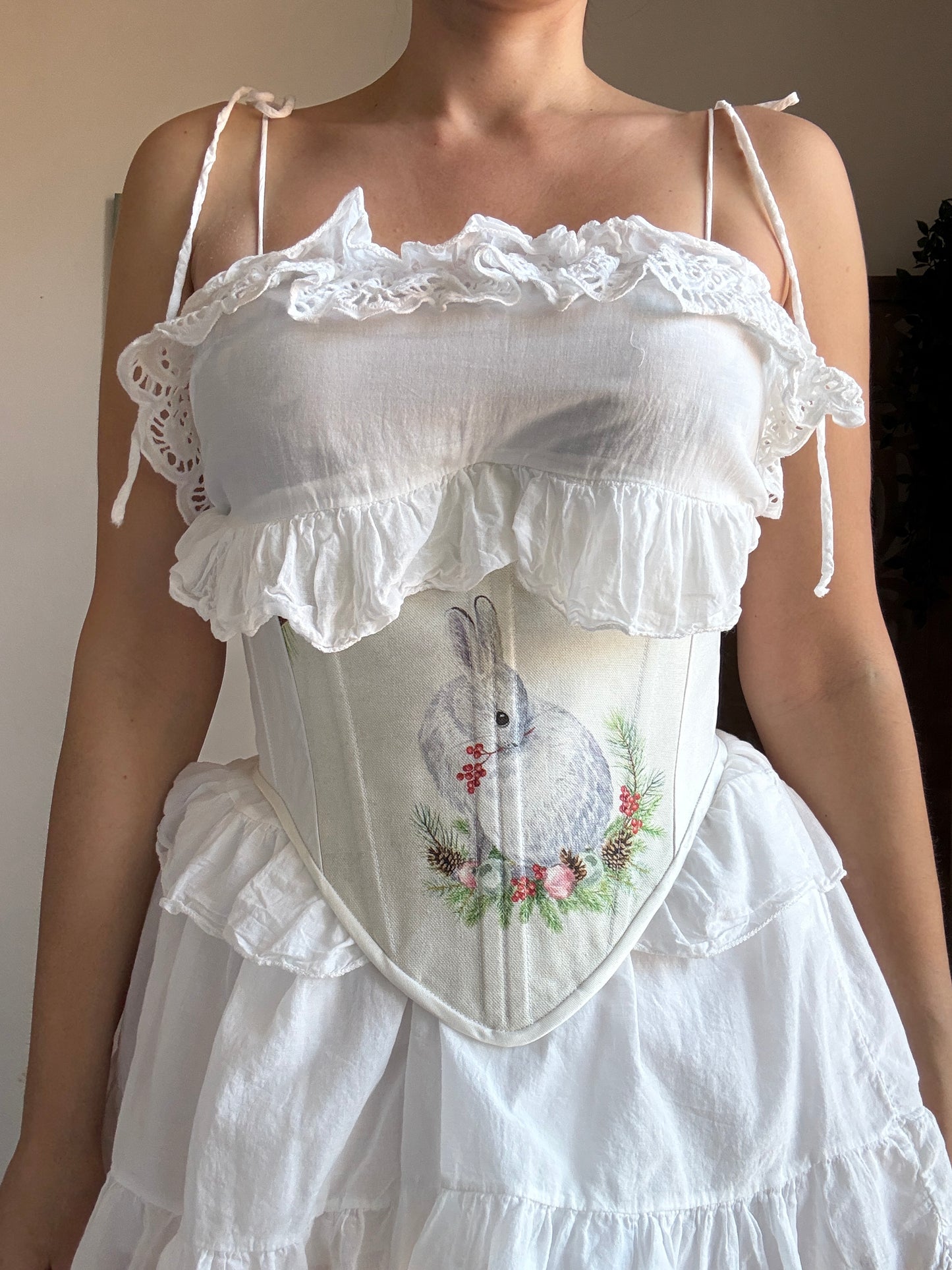 Bustino a Corsetto sottoseno Artigianale “The Enchanted Forest” - Coniglio Bianco