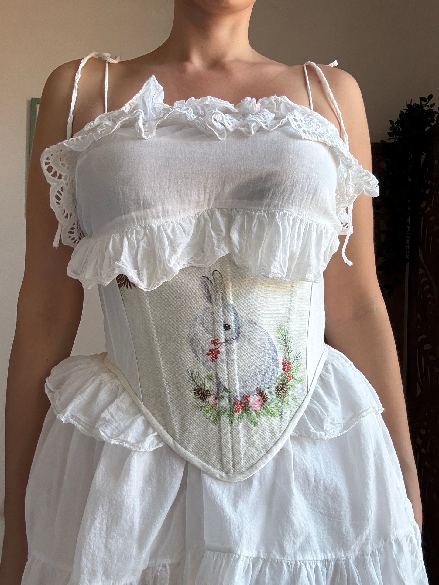 Bustino a Corsetto sottoseno Artigianale “The Enchanted Forest” - Coniglio Bianco