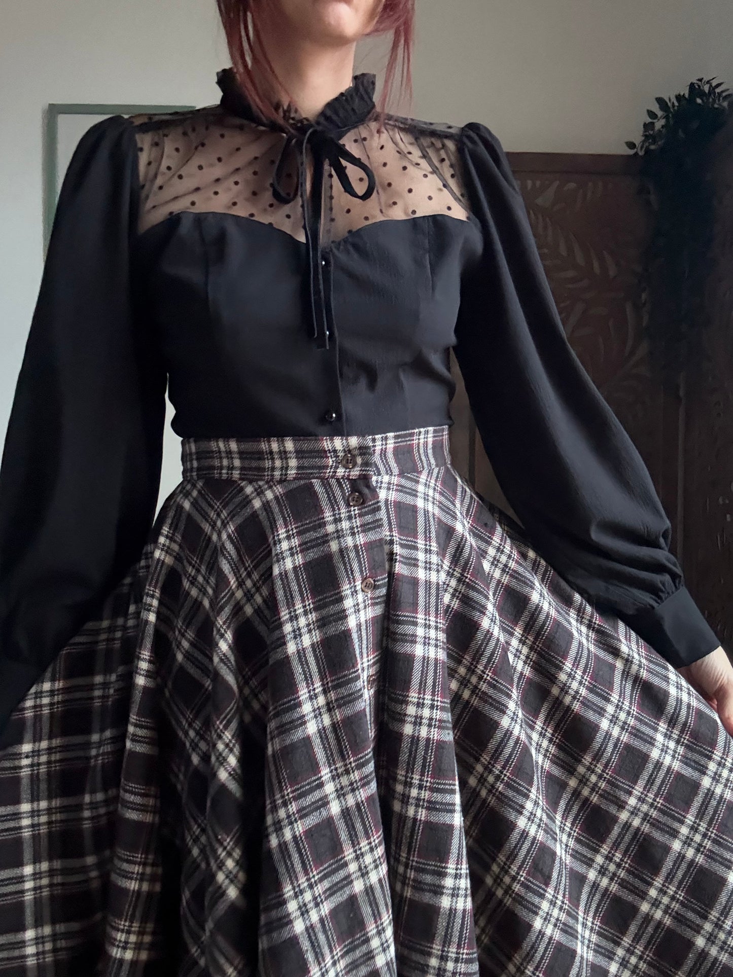 Camicetta inglese retrò Luna nera a pois