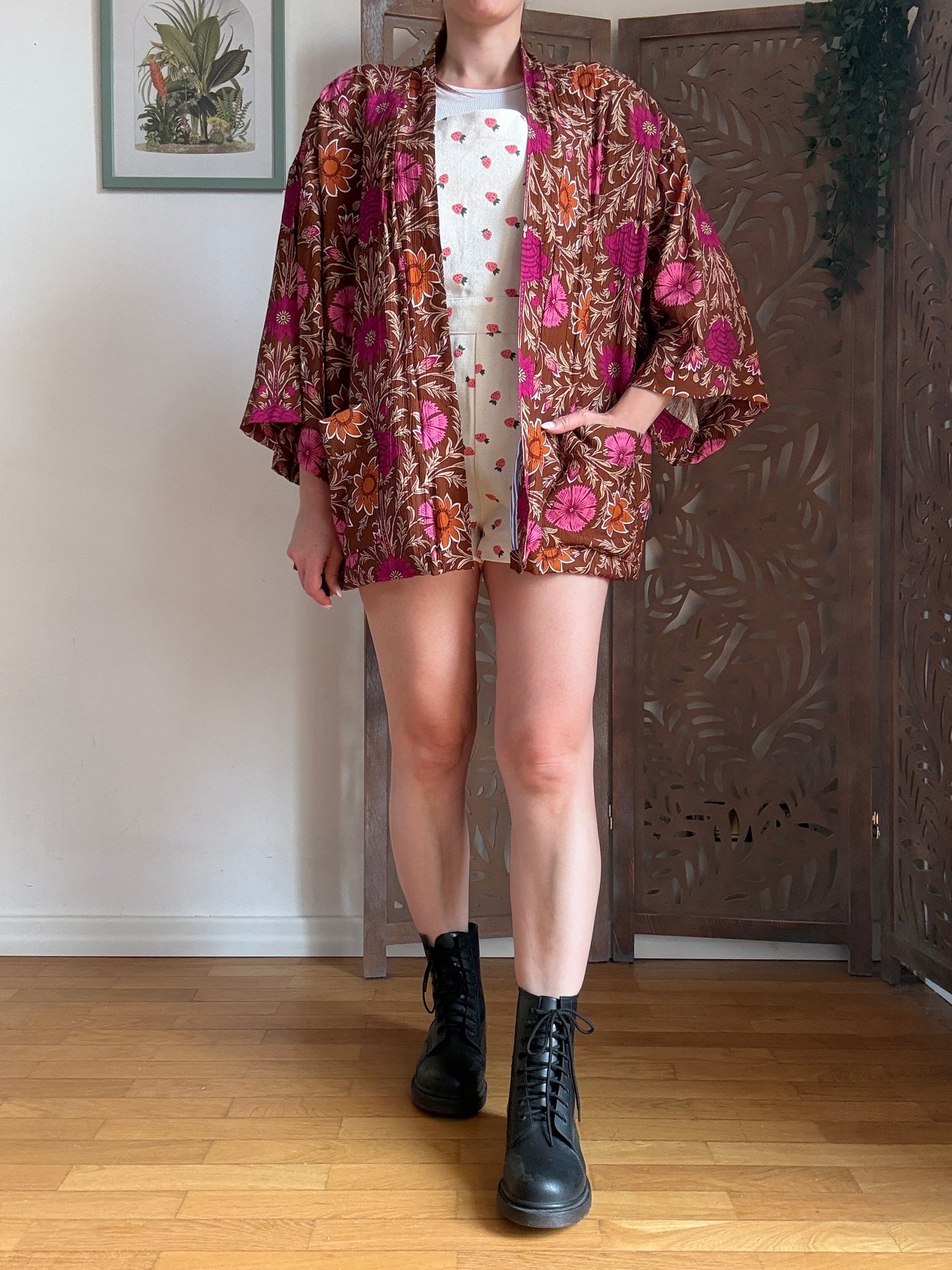 Kimono Donna Boho Chic Foderato in Cotone con Interno a Righe e Tasche - In Vari Colori e Fantasie