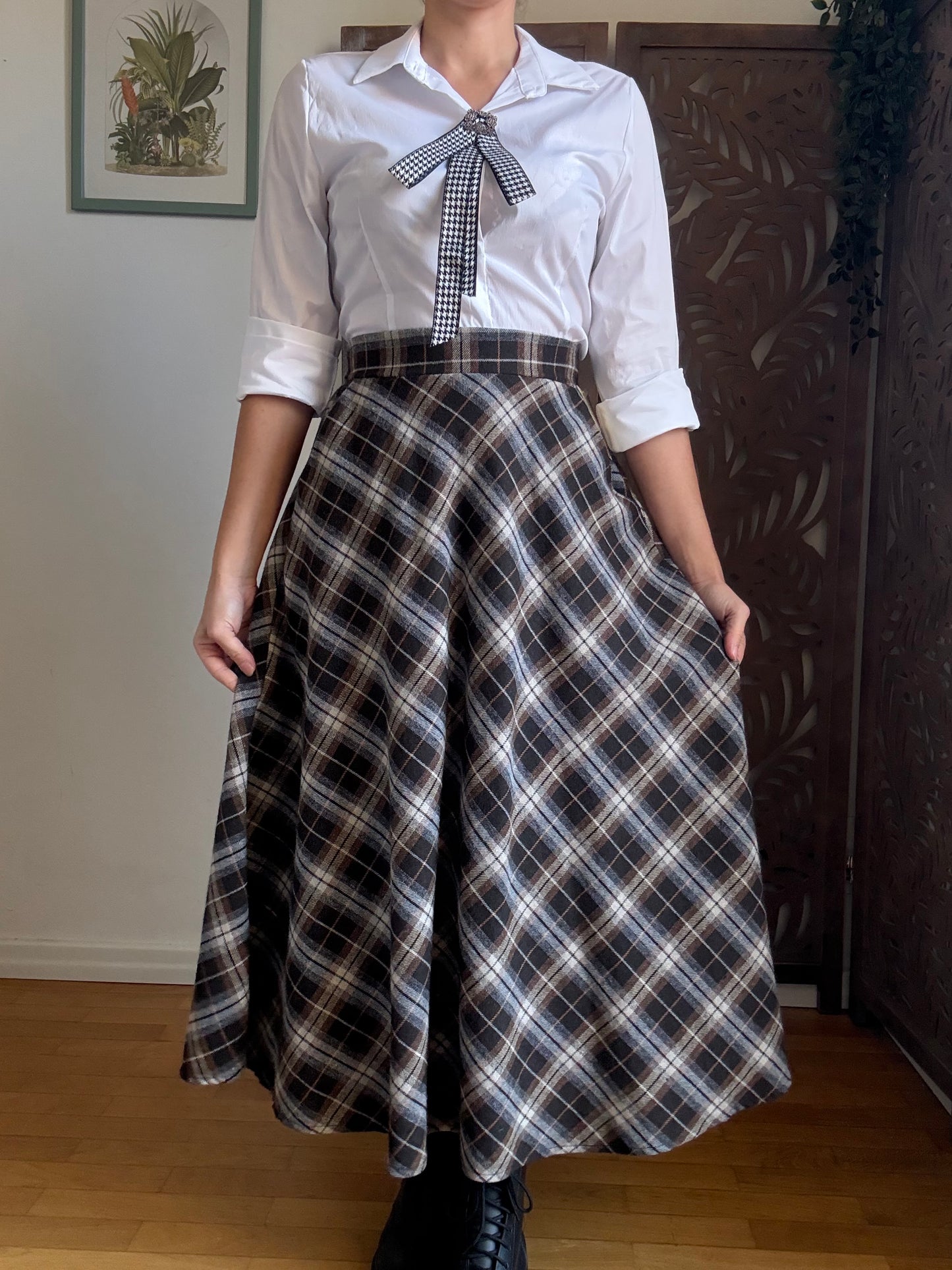 Gonna lunga tartan a vita alta in cotone Retrò Chic