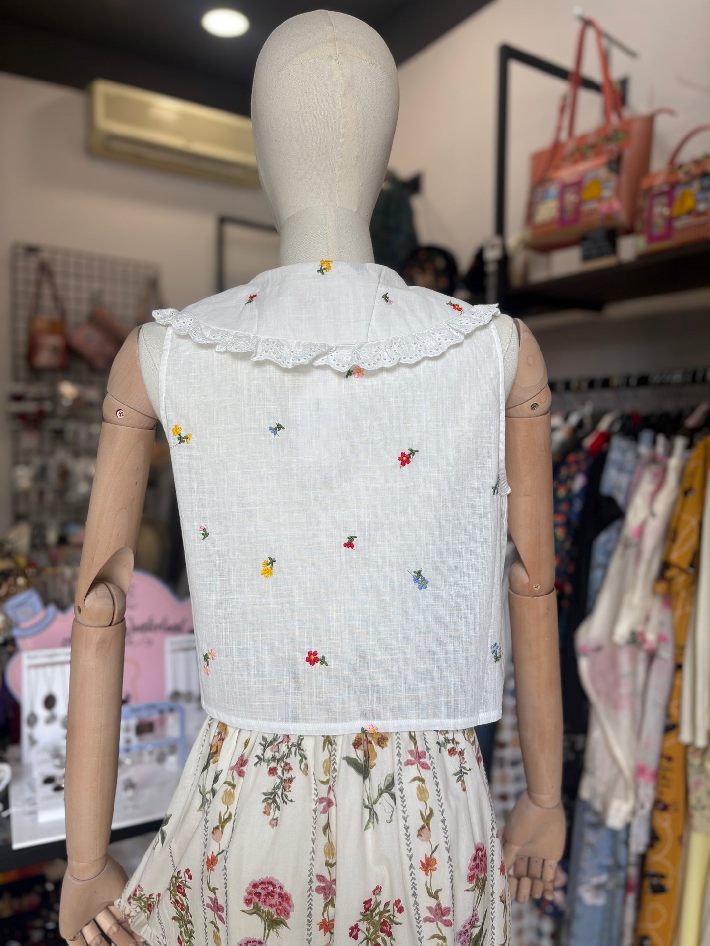 Gilet "Fiori di Campo" in Cotone con Colletto Peter Pan