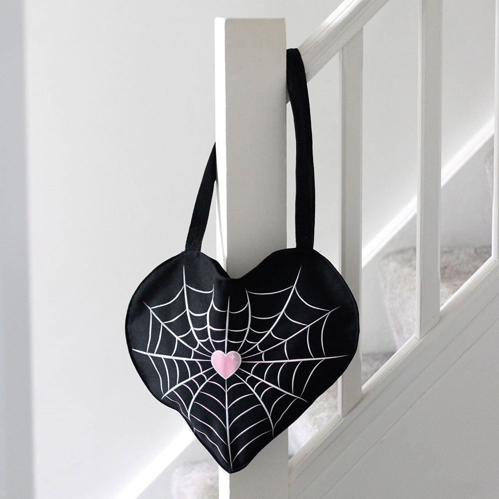 PREORDINE (In arrivo dal 3 agosto) Borsa Tote in Satin Spiderweb Heart – Stile Gothic & Elegante