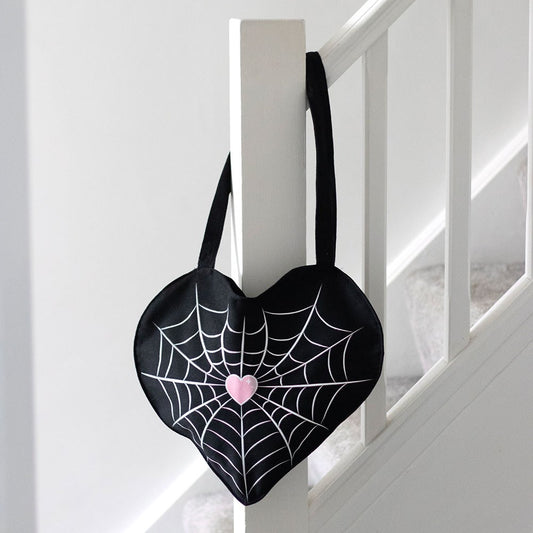 PREORDINE (In arrivo dal 3 agosto) Borsa Tote in Satin Spiderweb Heart – Stile Gothic & Elegante