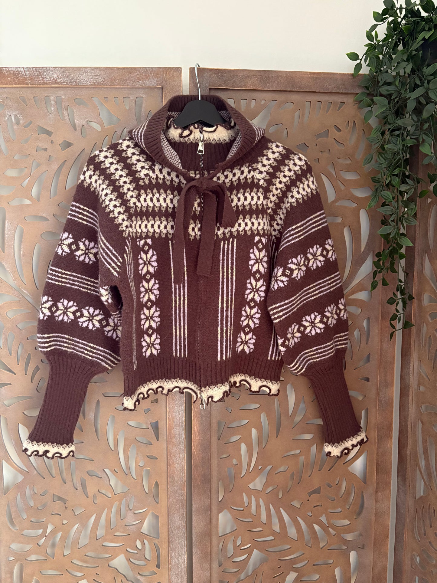 Cardigan nordic con cappuccio in maglia Jacquard in stile retrò