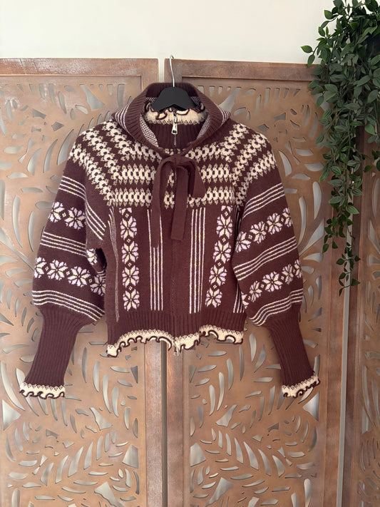 Cardigan nordic con cappuccio in maglia Jacquard in stile retrò