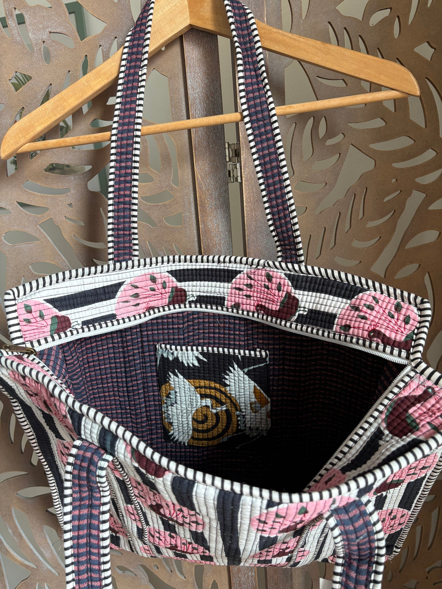 Borsa Tote Trapuntata in Cotone con Zip - Pavoni