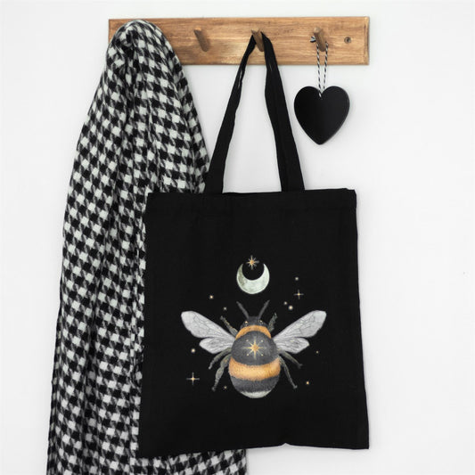 Borsa Tote "Dark Forest" in Policotone Nero con Motivo Ape – "Forest Bee"