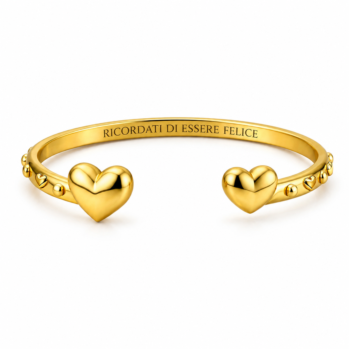 Bracciale “Ricordati di essere felice” con due cuori in acciaio 316L
