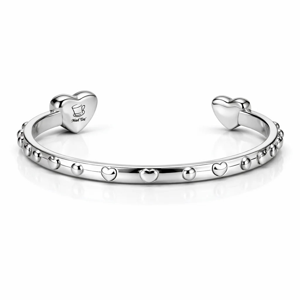 Bracciale “Ricordati di essere felice” con due cuori in acciaio 316L