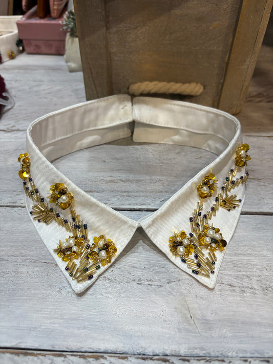 Colletto gioiello con ricamo floreale oro e perle - in 2 colori