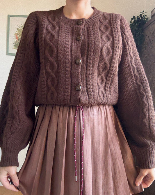 Cardigan corto romantico in stile vintage con maniche a palloncino cioccolato