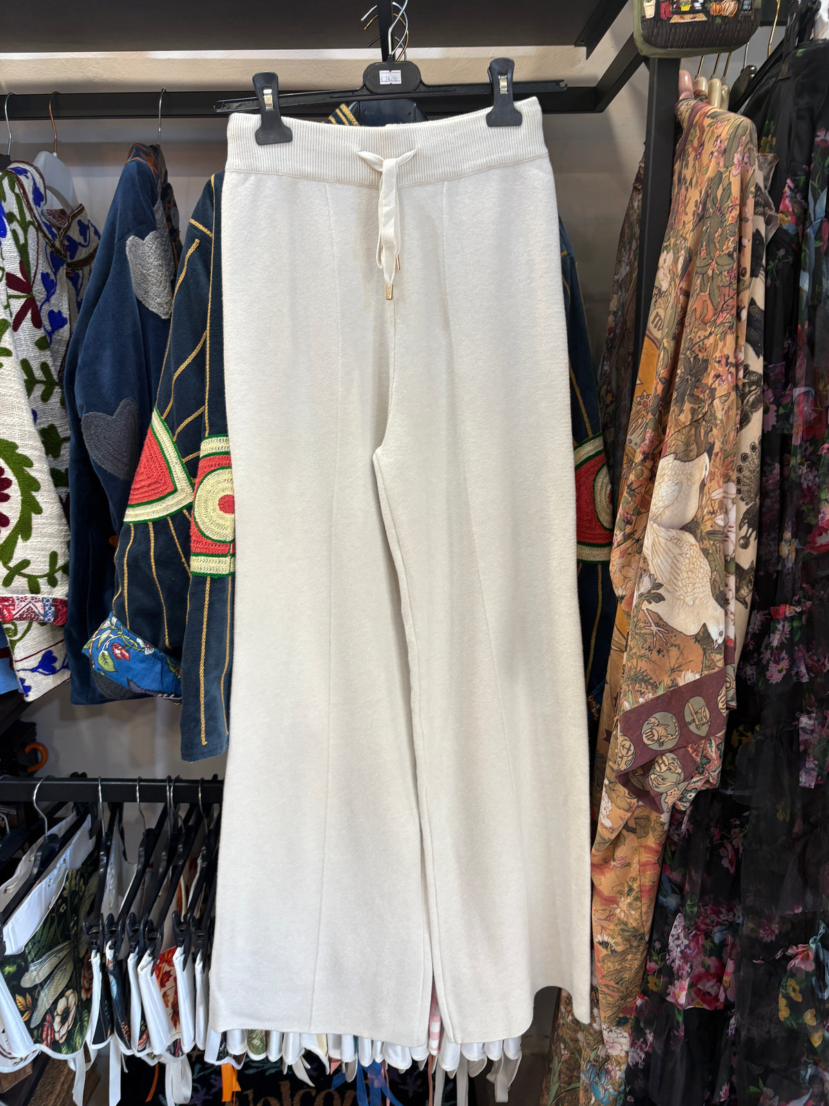 Pantaloni Palazzo in Maglia Soft-Touch a Vita Alta con Coulisse