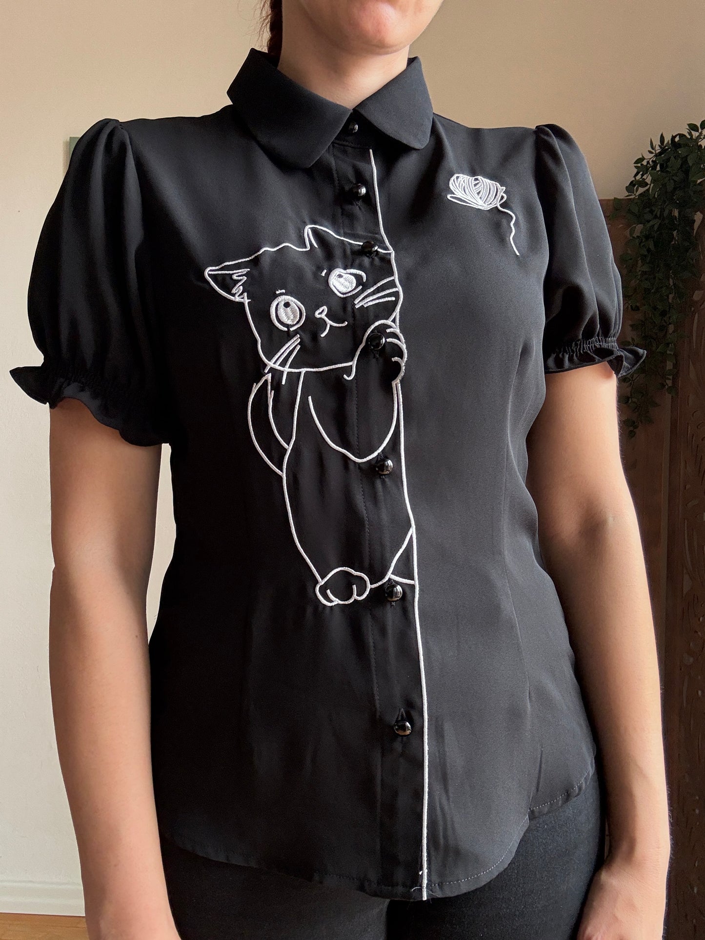 Camicetta inglese Sophie Kitty Cat Nera