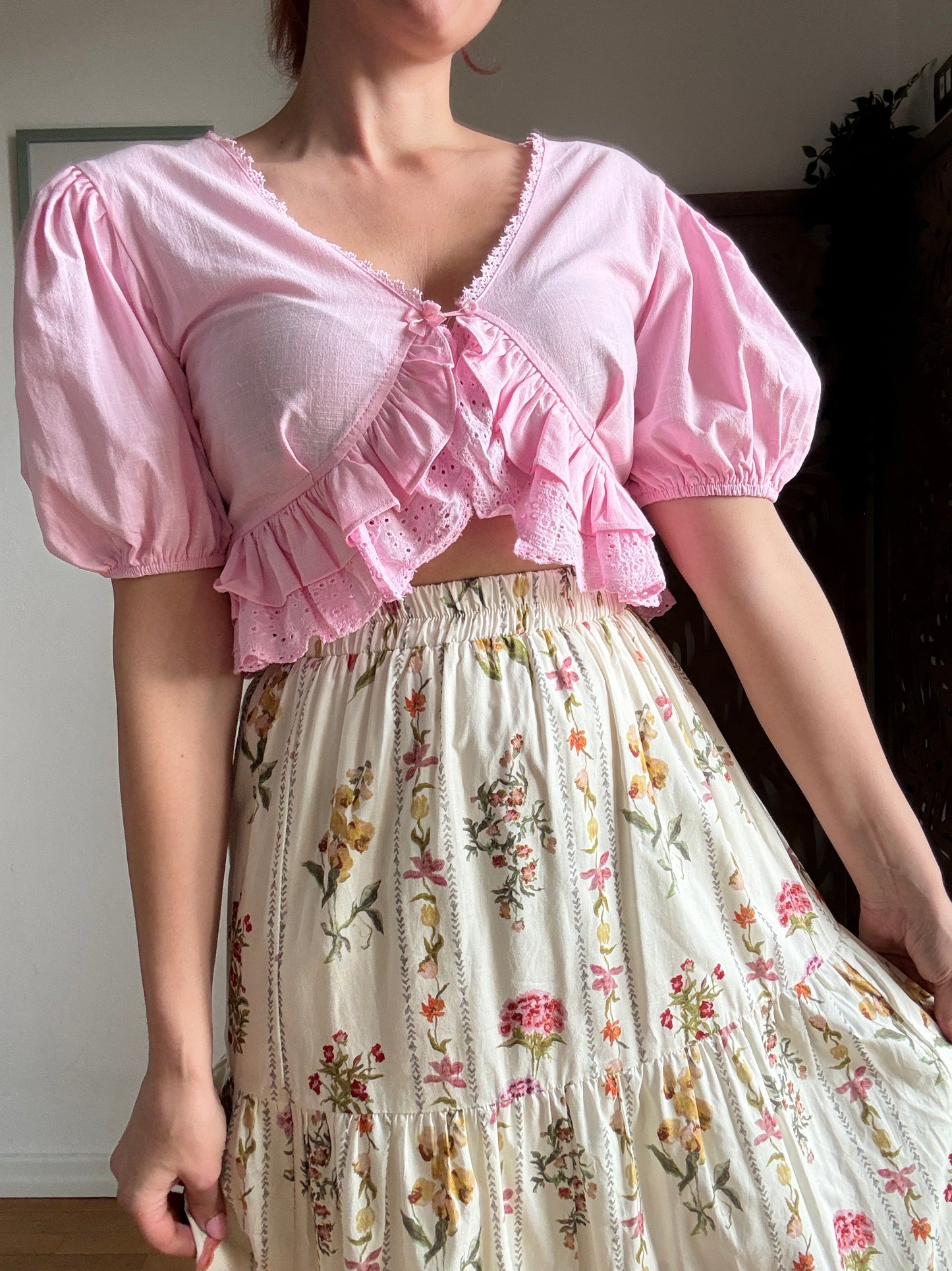 Blusa Crop Romantica in Cotone e Lino - in 2 Colori