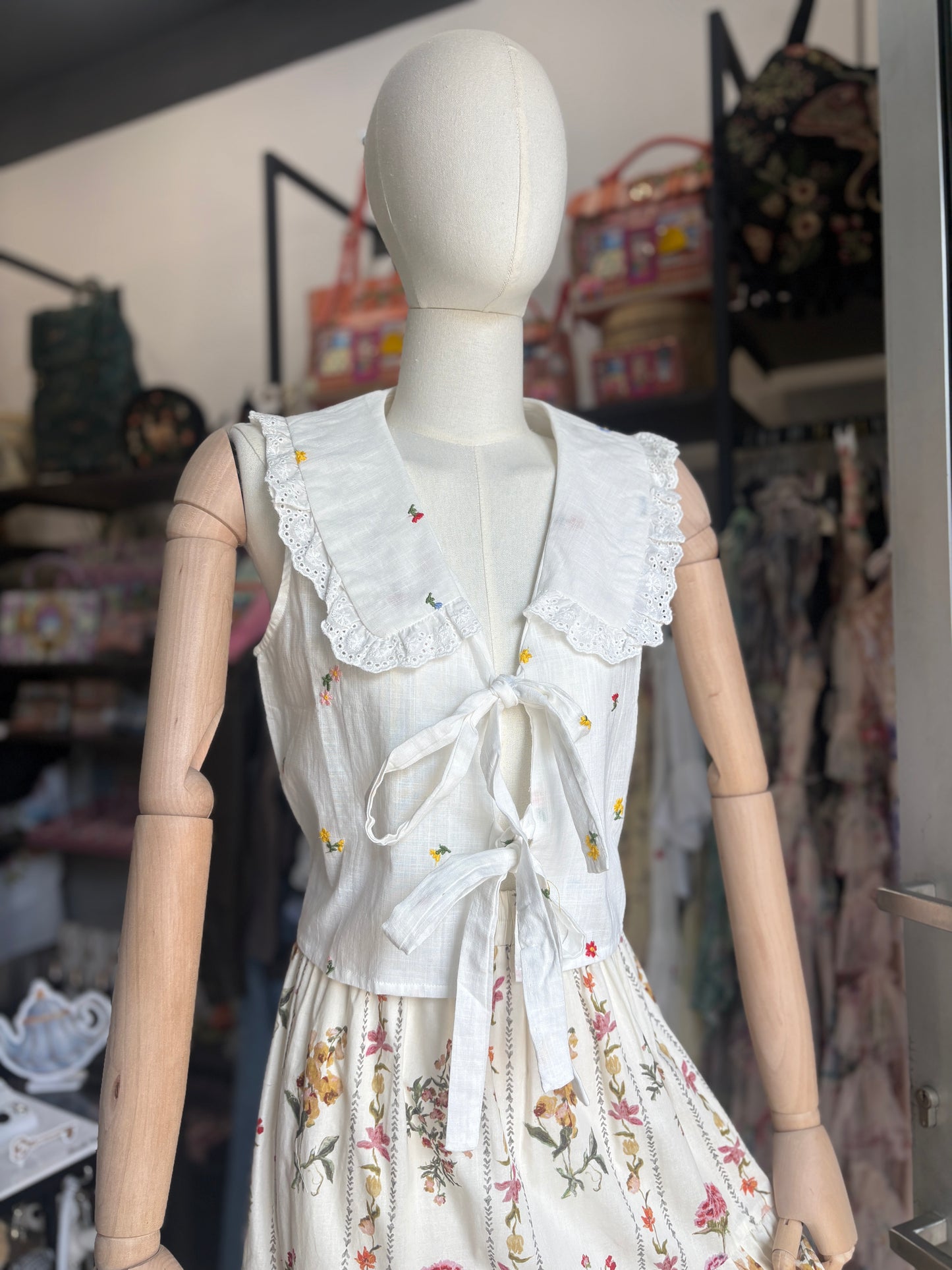 Gilet "Fiori di Campo" in Cotone con Colletto Peter Pan