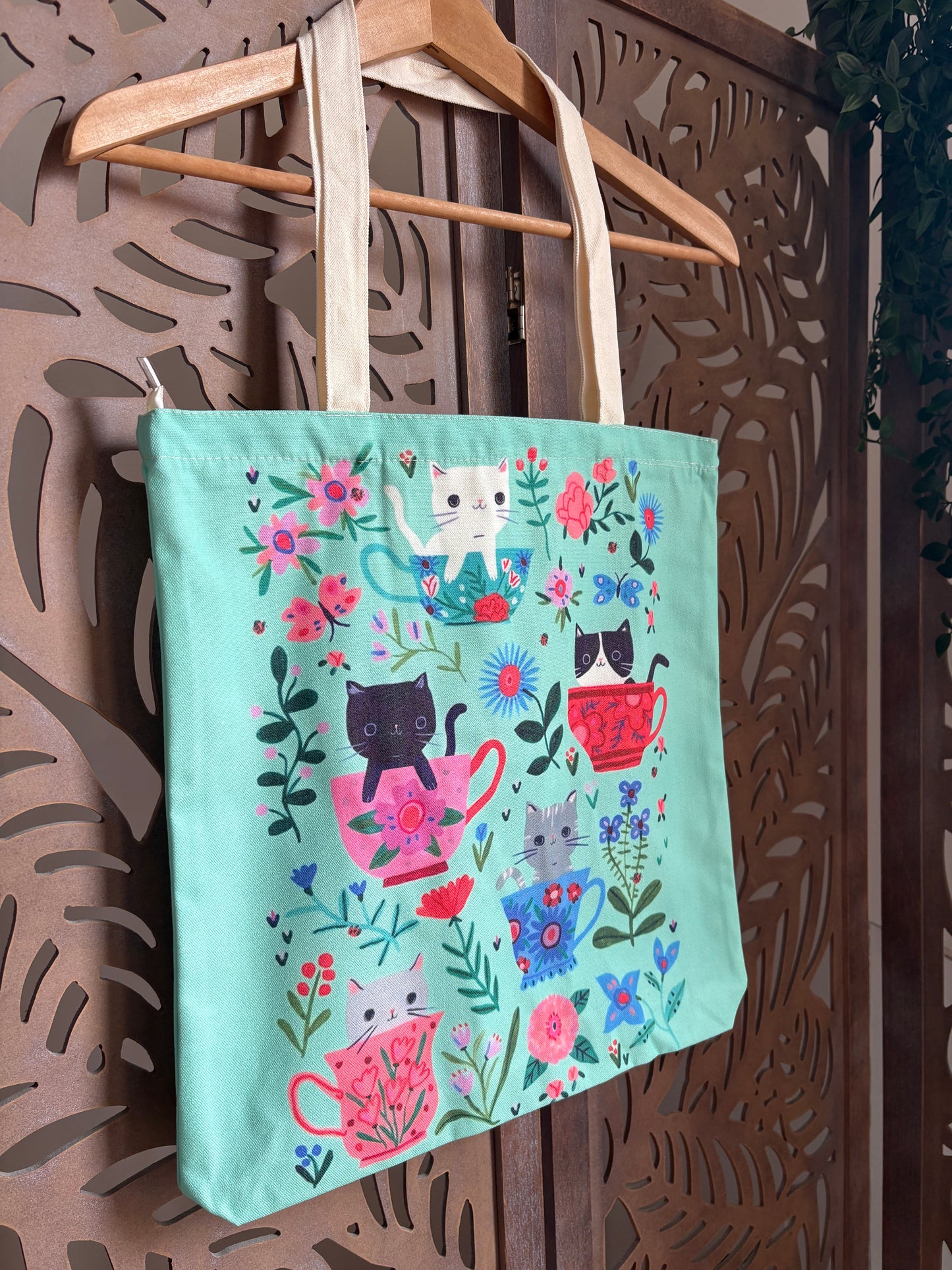 Shopper con zip gatti e fiori – In 3 Fantasie
