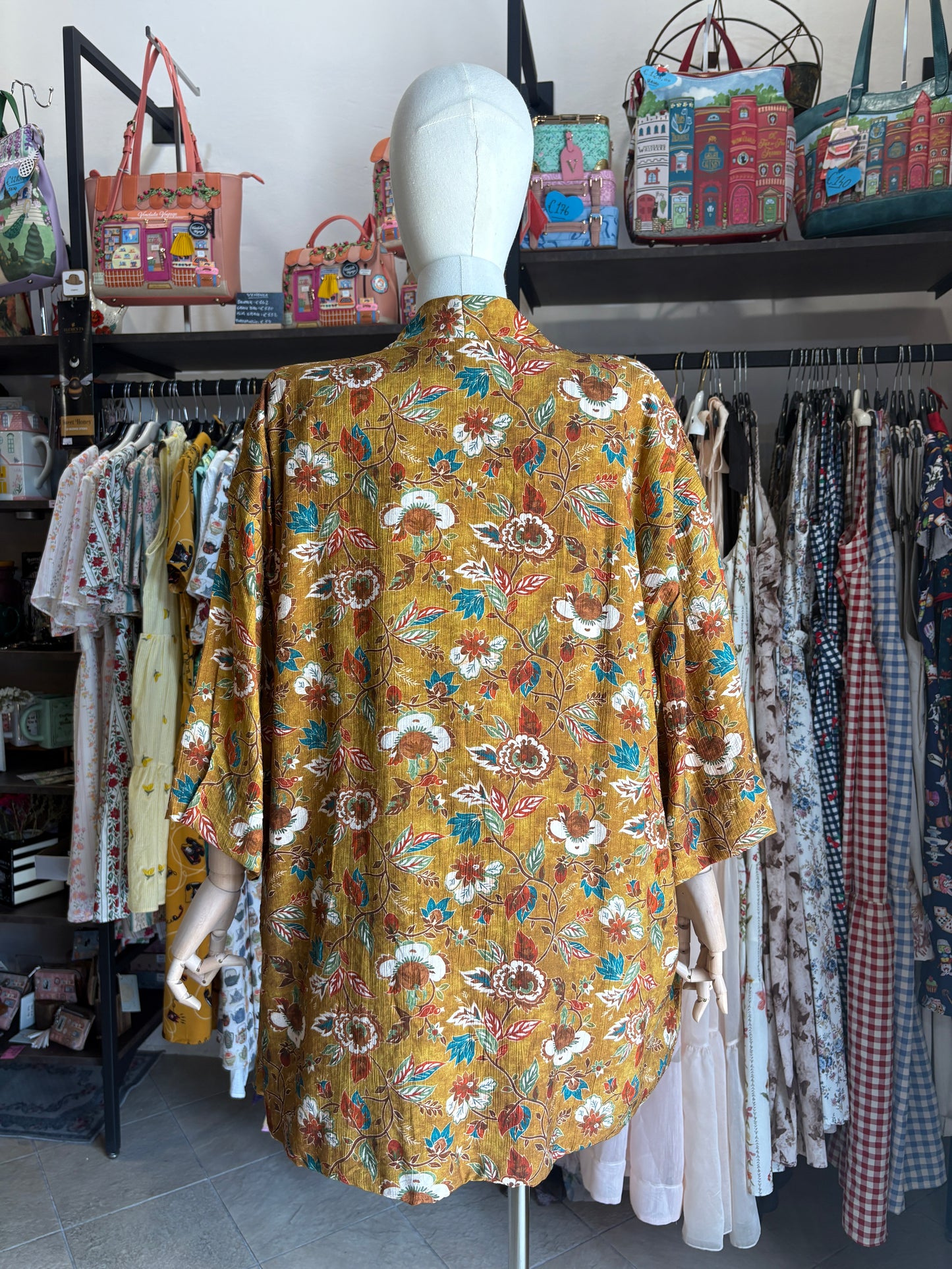 Kimono Donna Boho Chic Foderato in Cotone con Interno a Righe e Tasche Lungo - In Vari Colori e Fantasie