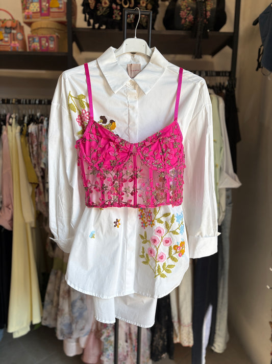 Bustino "Garden Dream" in Tulle Ricamato – Fucsia