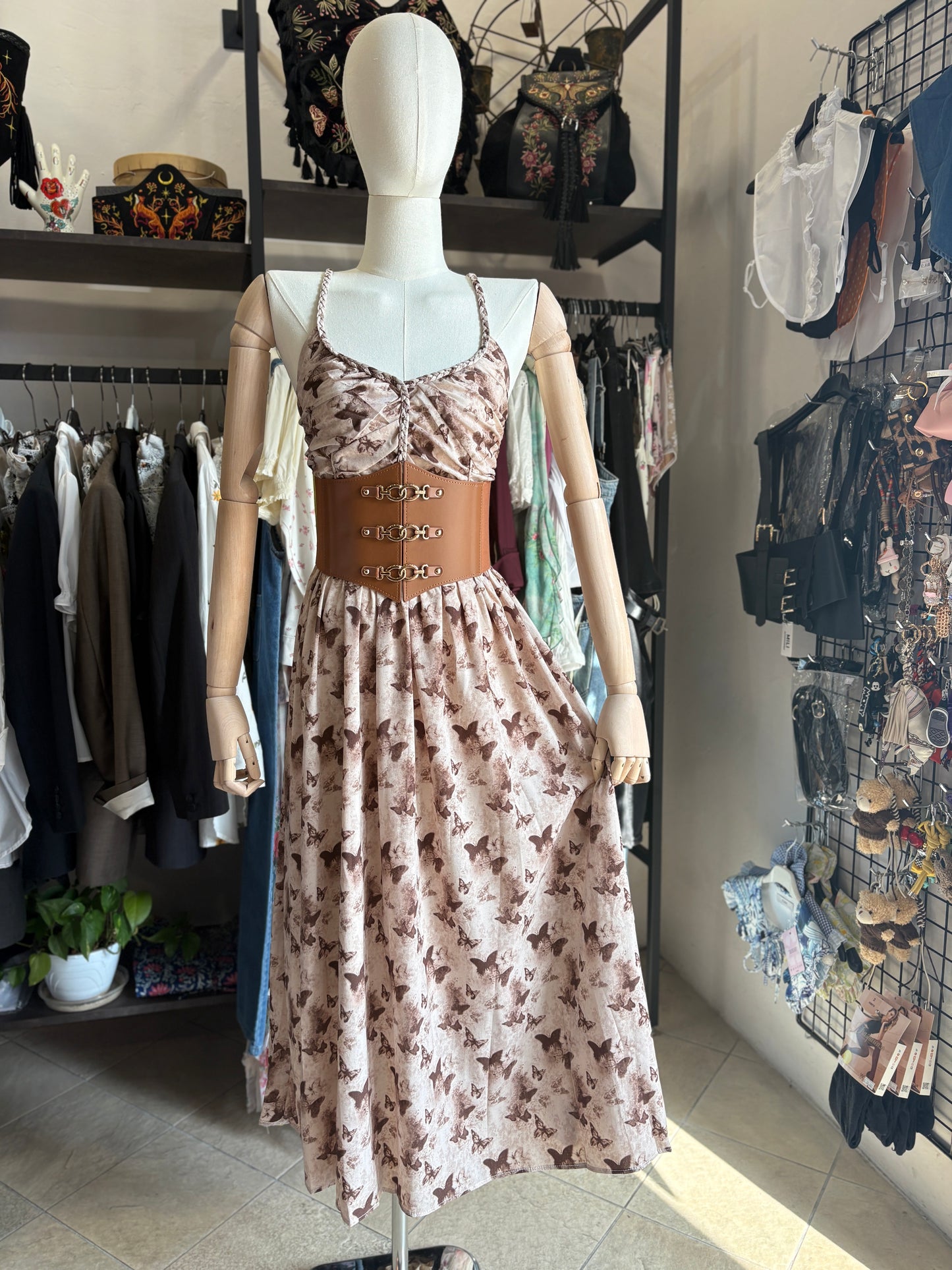 Abito Midi "Butterfly Dream" – Stampa Farfalle e Corpetto Elasticizzato