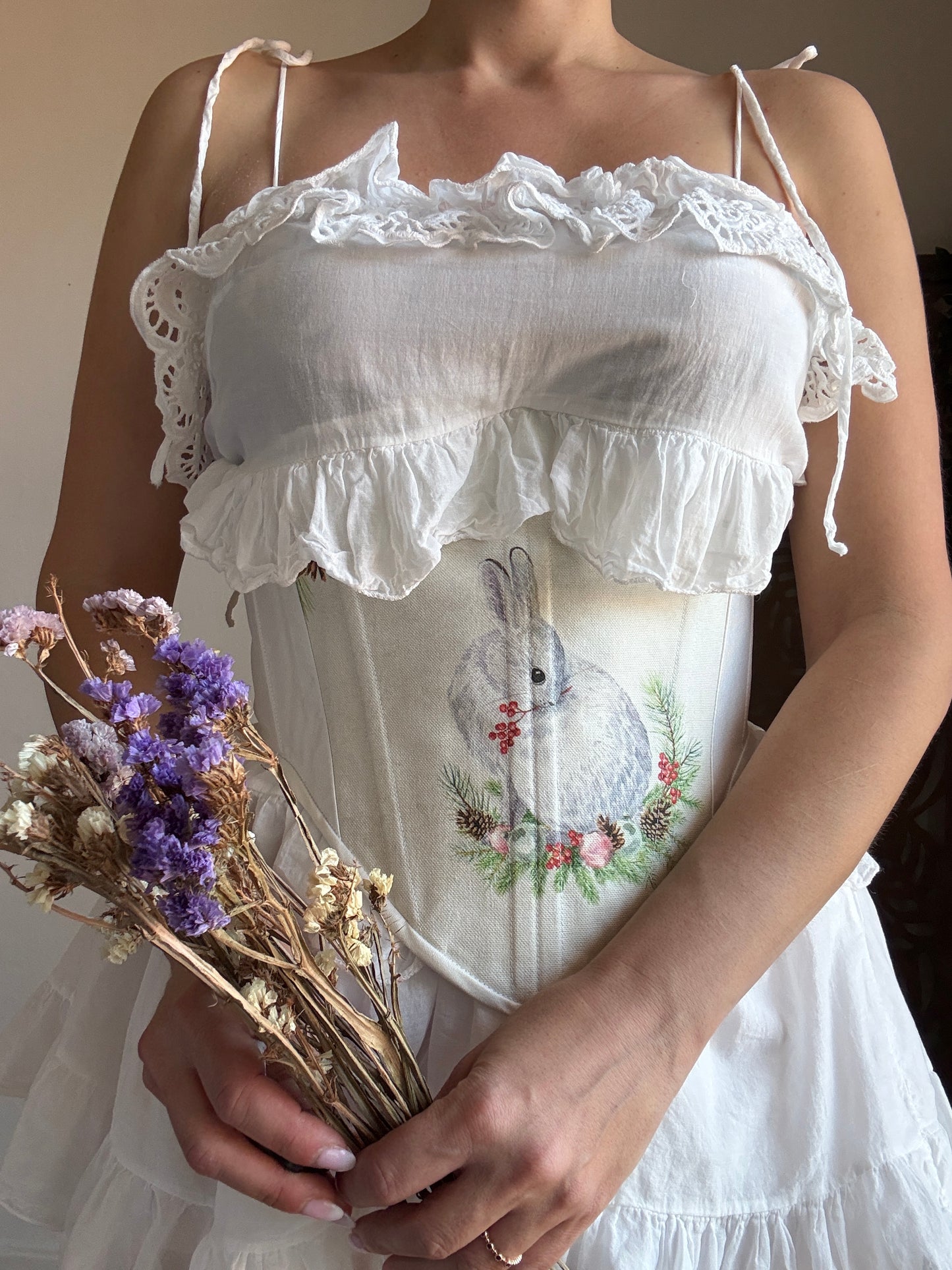 Bustino a Corsetto sottoseno Artigianale “The Enchanted Forest” - Coniglio Bianco