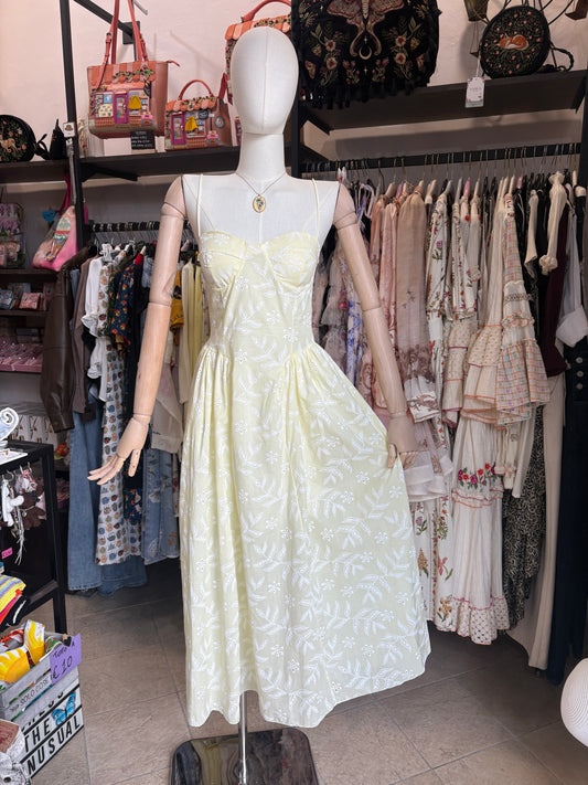 Abito Bustino Midi Floreale in Cotone Ricamato – In 2 Colori