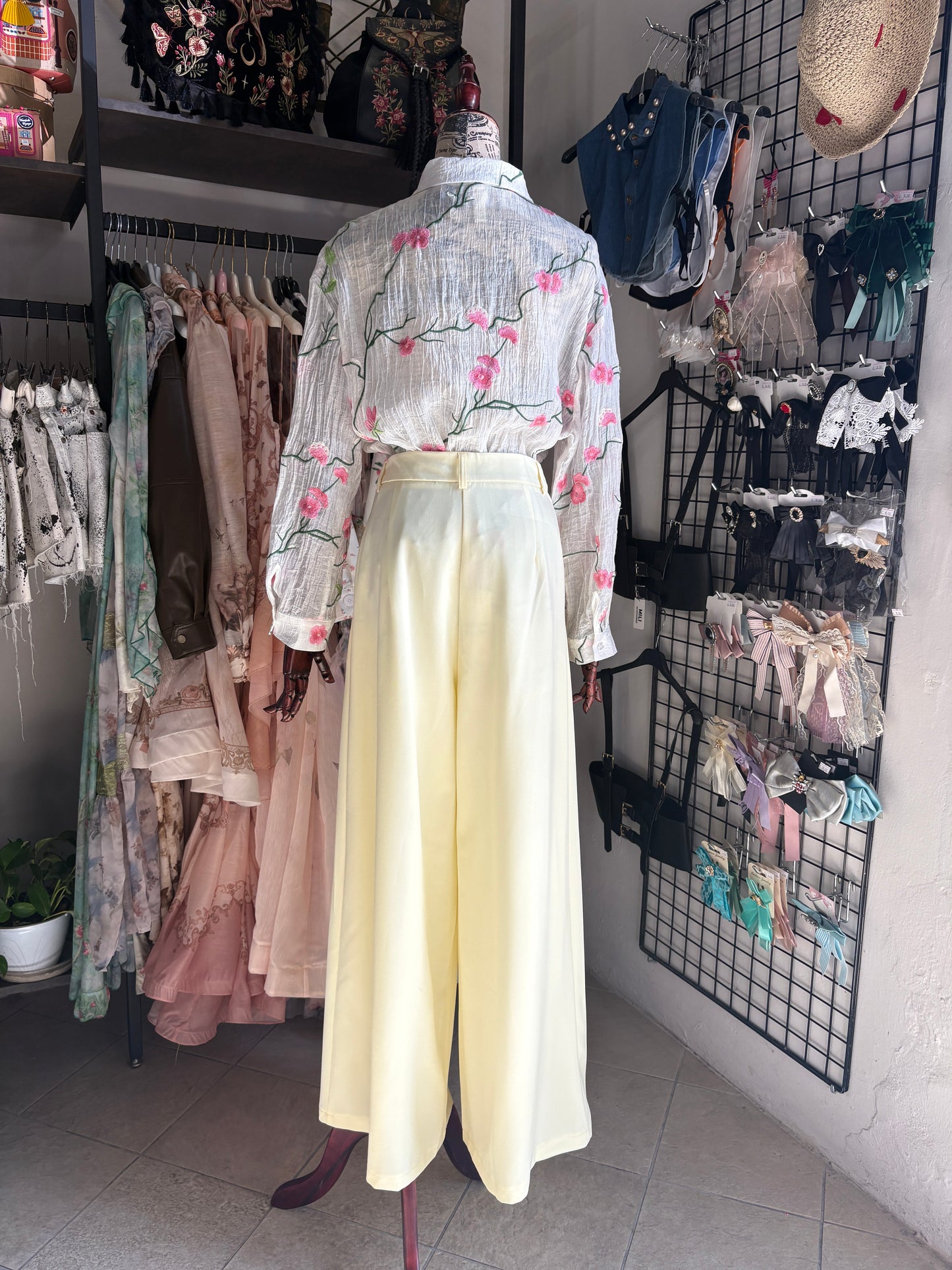Pantaloni Palazzo Wide-Leg a Pieghe – Giallo