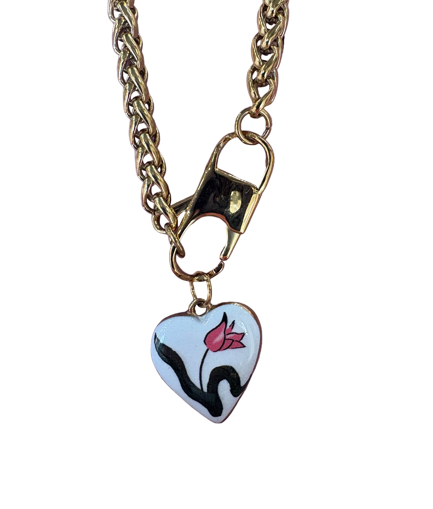 Collana in acciaio inossidabile color oro con ciondolo smaltato floreale