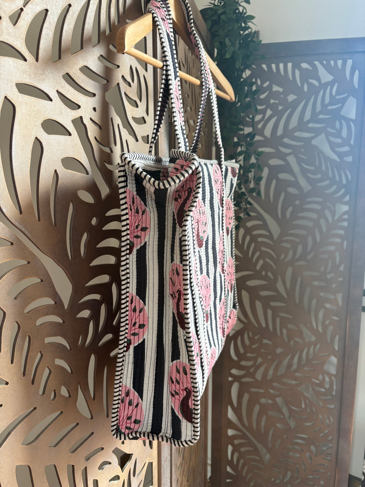 Borsa Tote Trapuntata in Cotone con Zip - Pavoni