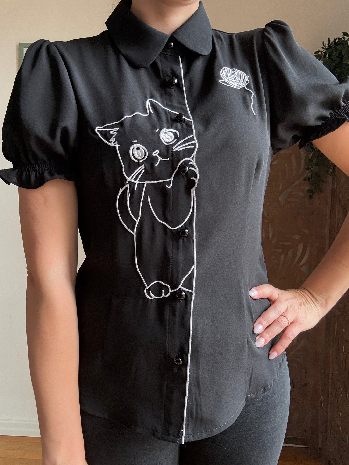 Camicetta inglese Sophie Kitty Cat Nera