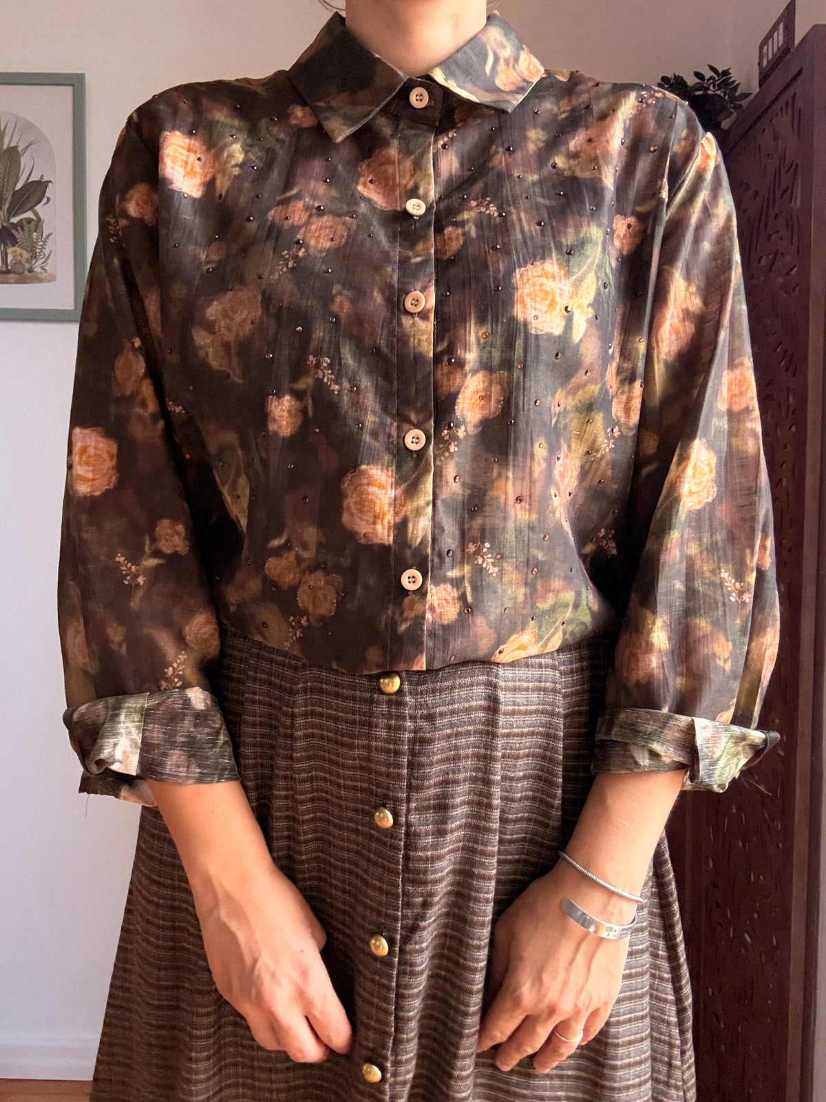 Camicia Morning Dew a fiori in Lyocell con micro-strass