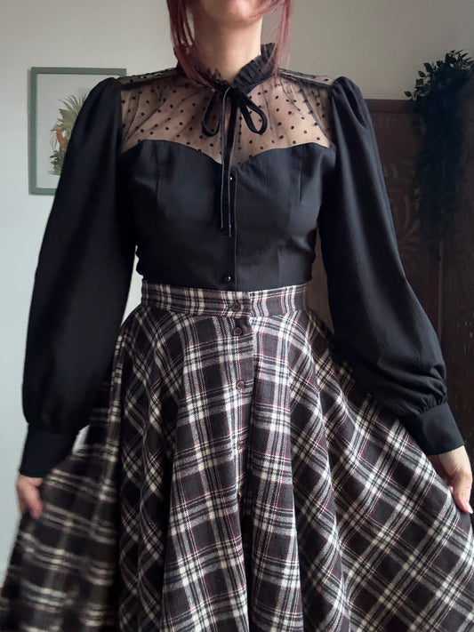 Camicetta inglese retrò Luna nera a pois