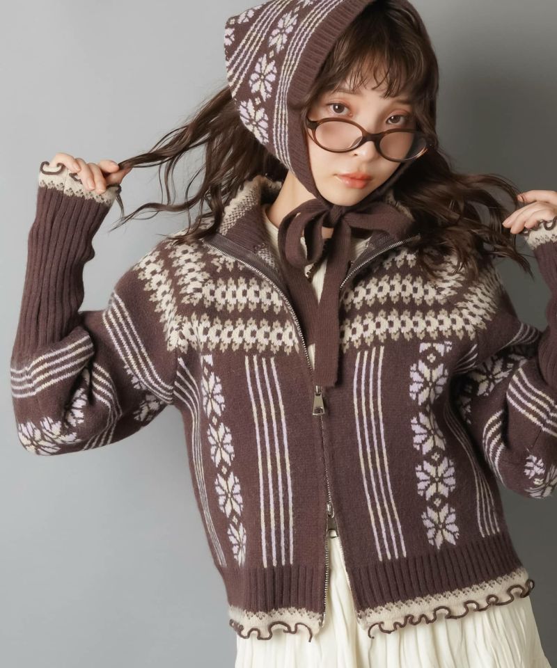 Cardigan nordic con cappuccio in maglia Jacquard in stile retrò