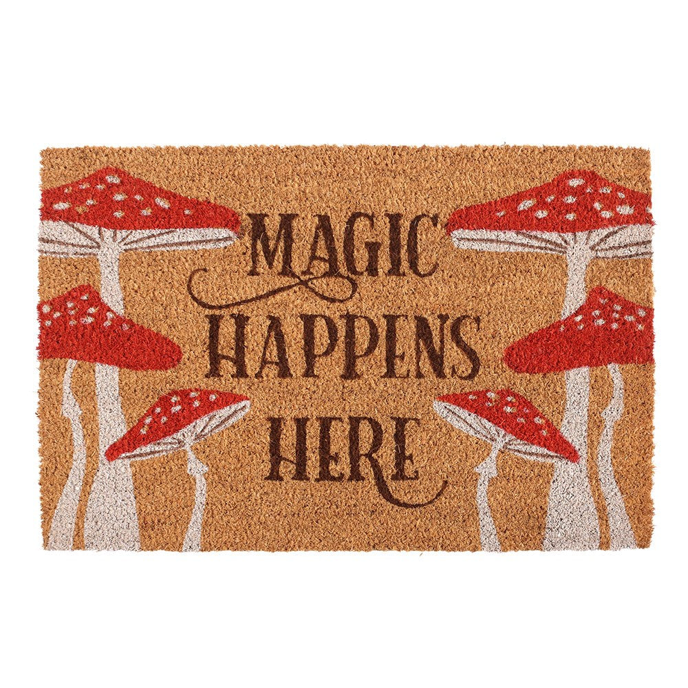 PREORDINE (In arrivo dal 3 agosto) Zerbino in Fibra di Cocco "Magic Happens Here" con Funghi – Tappeto d'Ingresso Incantato