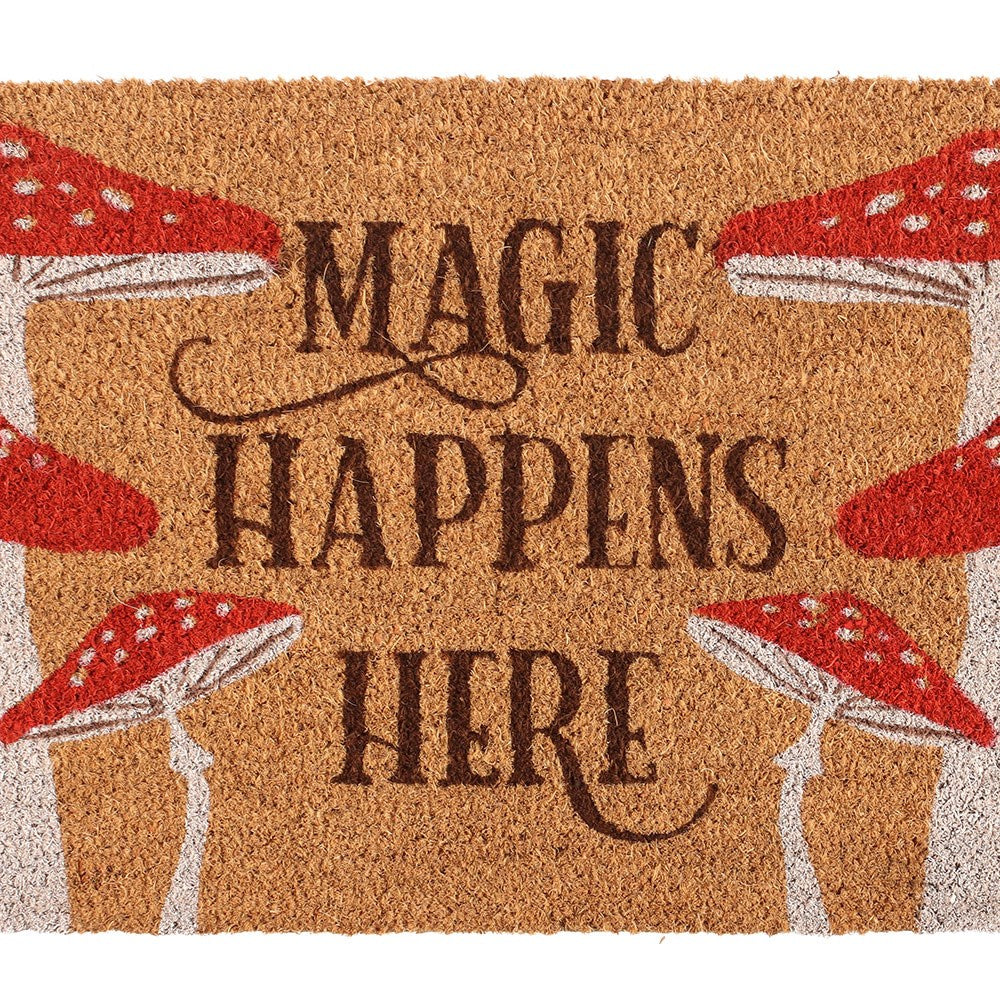 PREORDINE (In arrivo dal 3 agosto) Zerbino in Fibra di Cocco "Magic Happens Here" con Funghi – Tappeto d'Ingresso Incantato