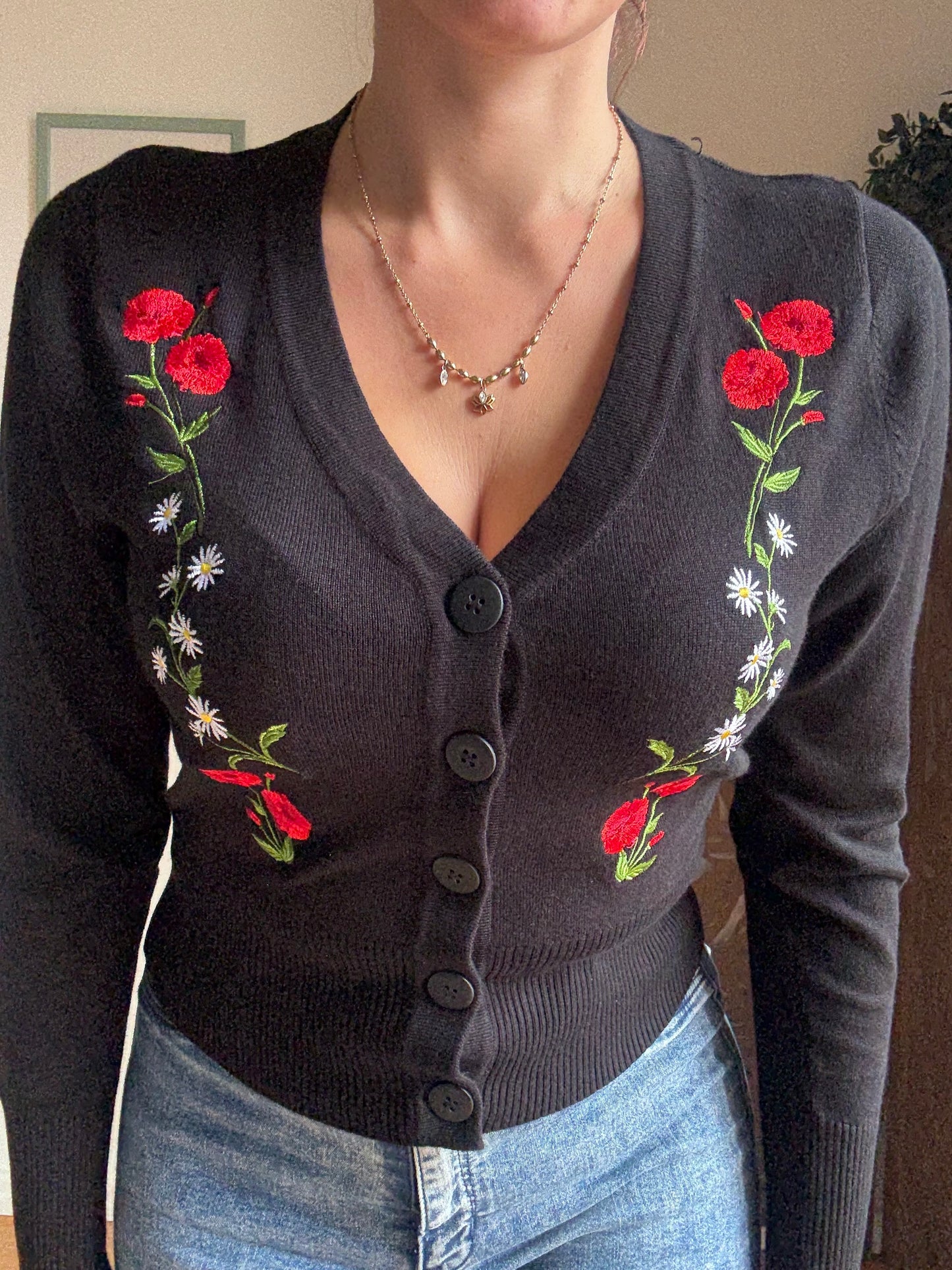 Cardigan Nara Roses and Daises nero