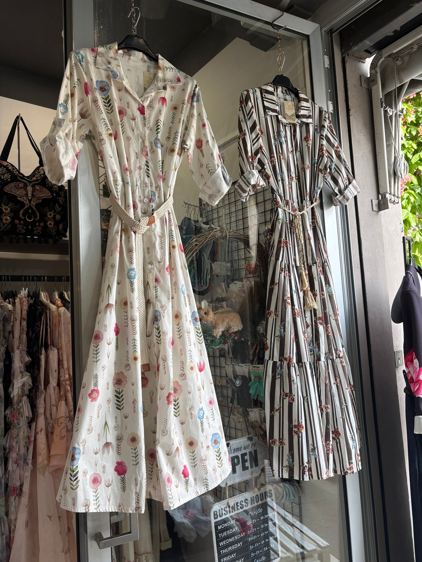 Abito Chemisier Lungo in Cotone con Cintura - in 7 Fantasie