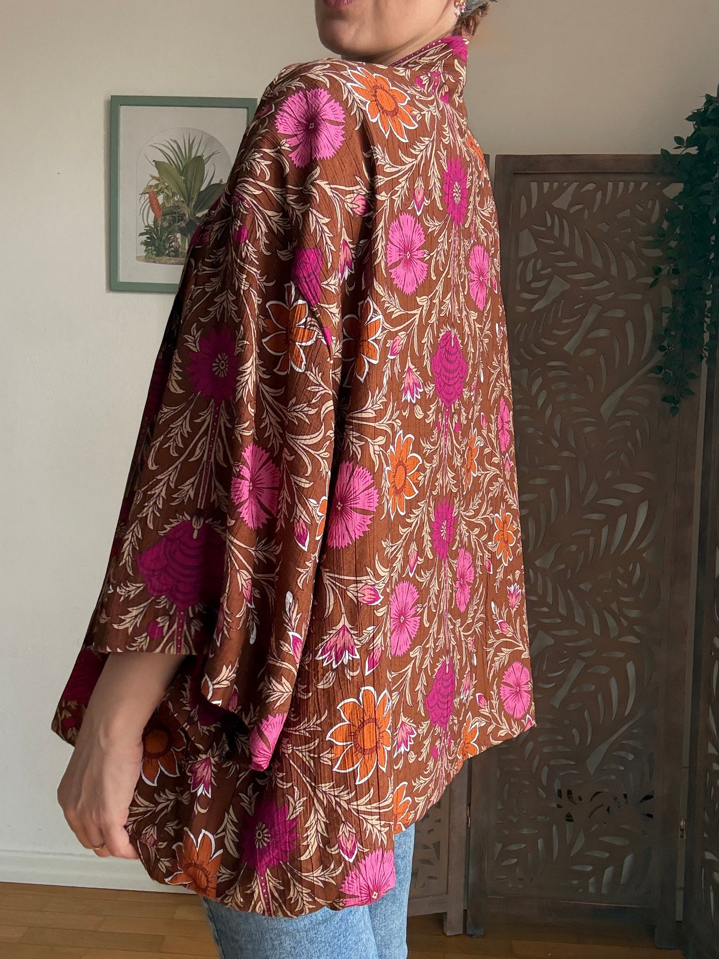 Kimono Donna Boho Chic Foderato in Cotone con Interno a Righe e Tasche - In Vari Colori e Fantasie
